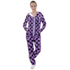 Bitesize Flowers Pearls And Donuts Lilac Black Women s Tracksuit by Mazipoodles