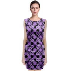 Bitesize Flowers Pearls And Donuts Lilac Black Sleeveless Velvet Midi Dress