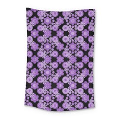 Bitesize Flowers Pearls And Donuts Lilac Black Small Tapestry