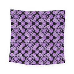 Bitesize Flowers Pearls And Donuts Lilac Black Square Tapestry (small)