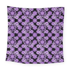 Bitesize Flowers Pearls And Donuts Lilac Black Square Tapestry (large)