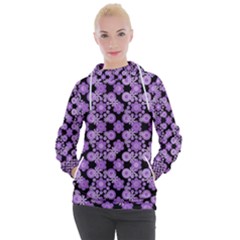 Bitesize Flowers Pearls And Donuts Lilac Black Women s Hooded Pullover