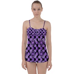 Bitesize Flowers Pearls And Donuts Lilac Black Babydoll Tankini Set by Mazipoodles