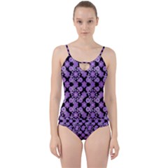 Bitesize Flowers Pearls And Donuts Lilac Black Cut Out Top Tankini Set