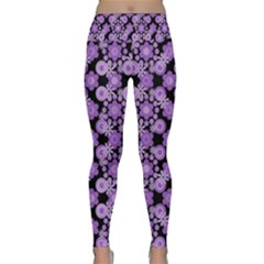 Bitesize Flowers Pearls And Donuts Lilac Black Lightweight Velour Classic Yoga Leggings by Mazipoodles