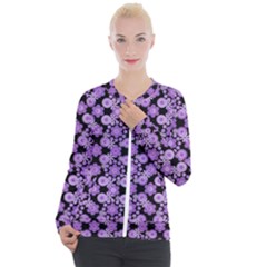 Bitesize Flowers Pearls And Donuts Lilac Black Casual Zip Up Jacket by Mazipoodles