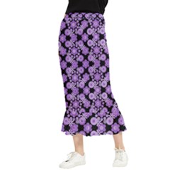 Bitesize Flowers Pearls And Donuts Lilac Black Maxi Fishtail Chiffon Skirt by Mazipoodles