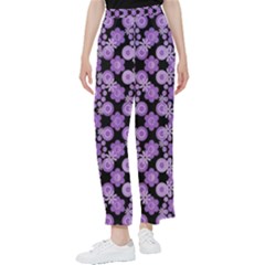 Bitesize Flowers Pearls And Donuts Lilac Black Women s Pants  by Mazipoodles