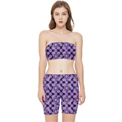 Bitesize Flowers Pearls And Donuts Lilac Black Stretch Shorts And Tube Top Set by Mazipoodles