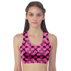 Bitesize Flowers Pearls And Donuts Fuchsia Black Fitness Sports Bra by Mazipoodles