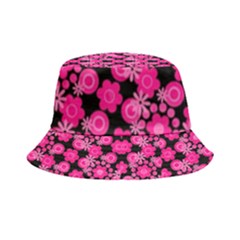 Bitesize Flowers Pearls And Donuts Fuchsia Black Inside Out Bucket Hat by Mazipoodles