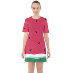 Minimalist Summer Watermelon Wallpaper Sixties Short Sleeve Mini Dress by Ravend