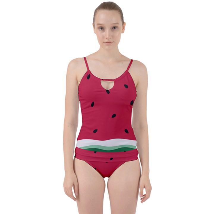 Minimalist Summer Watermelon Wallpaper Cut Out Top Tankini Set