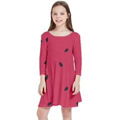 Minimalist Summer Watermelon Wallpaper Kids  Quarter Sleeve Skater Dress by Ravend