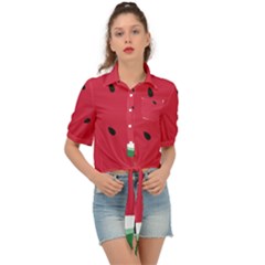 Minimalist Summer Watermelon Wallpaper Tie Front Shirt  by Ravend