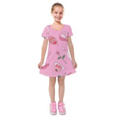 Valentine Pattern Kids  Short Sleeve Velvet Dress by designsbymallika