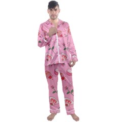 Valentine Pattern Men s Long Sleeve Satin Pajamas Set by designsbymallika