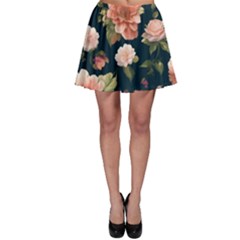 Wallpaper-with-floral-pattern-green-leaf Skater Skirt by designsbymallika