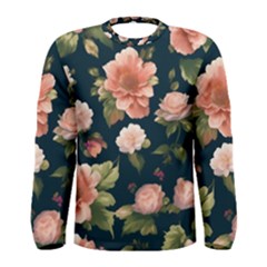 Wallpaper-with-floral-pattern-green-leaf Men s Long Sleeve Tee