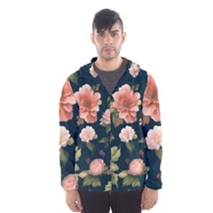 Wallpaper-with-floral-pattern-green-leaf Men s Hooded Windbreaker