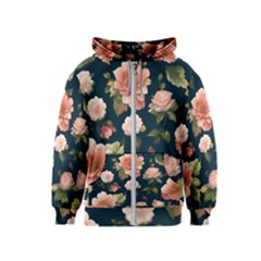 Wallpaper-with-floral-pattern-green-leaf Kids  Zipper Hoodie