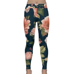 Wallpaper-with-floral-pattern-green-leaf Classic Yoga Leggings by designsbymallika