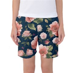 Wallpaper-with-floral-pattern-green-leaf Women s Basketball Shorts by designsbymallika