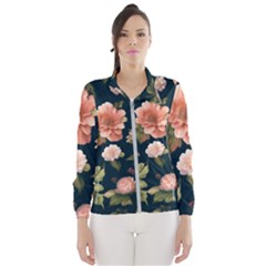 Wallpaper-with-floral-pattern-green-leaf Women s Windbreaker by designsbymallika