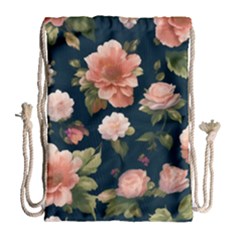 Wallpaper-with-floral-pattern-green-leaf Drawstring Bag (large) by designsbymallika