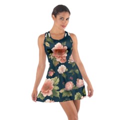 Wallpaper-with-floral-pattern-green-leaf Cotton Racerback Dress by designsbymallika