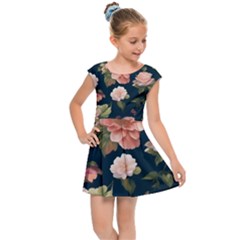 Wallpaper-with-floral-pattern-green-leaf Kids  Cap Sleeve Dress by designsbymallika