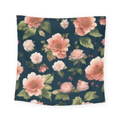 Wallpaper-with-floral-pattern-green-leaf Square Tapestry (small) by designsbymallika