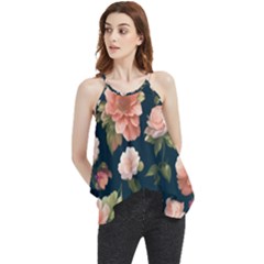 Wallpaper-with-floral-pattern-green-leaf Flowy Camisole Tank Top by designsbymallika