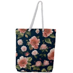 Wallpaper-with-floral-pattern-green-leaf Full Print Rope Handle Tote (large) by designsbymallika