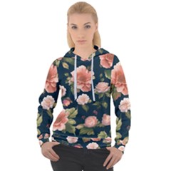 Wallpaper-with-floral-pattern-green-leaf Women s Overhead Hoodie by designsbymallika