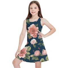 Wallpaper-with-floral-pattern-green-leaf Kids  Lightweight Sleeveless Dress by designsbymallika