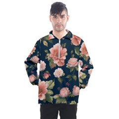 Wallpaper-with-floral-pattern-green-leaf Men s Half Zip Pullover by designsbymallika