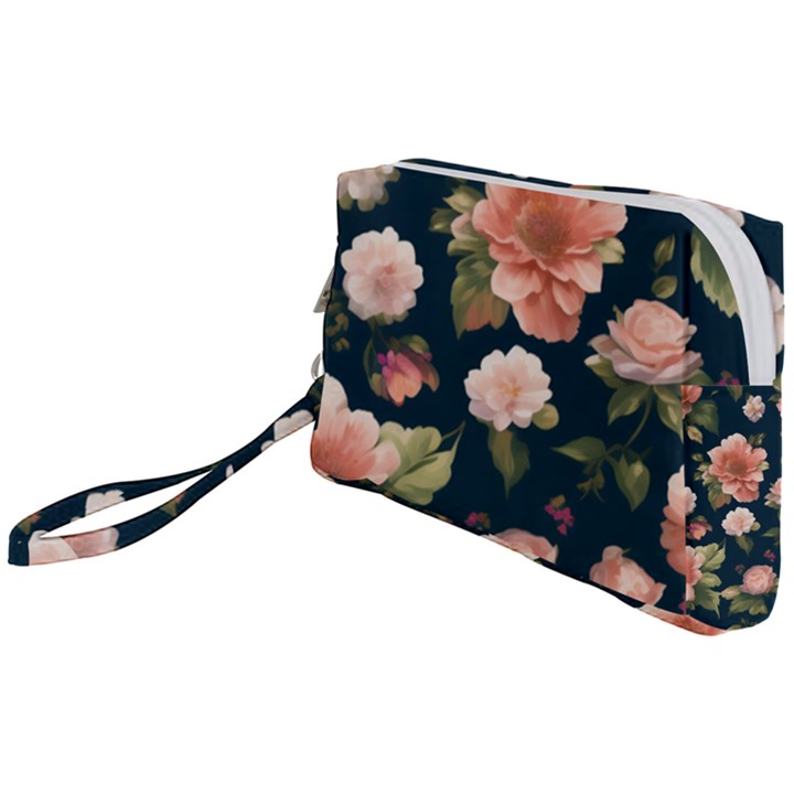 Wallpaper-with-floral-pattern-green-leaf Wristlet Pouch Bag (Small)