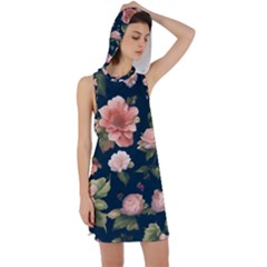 Wallpaper-with-floral-pattern-green-leaf Racer Back Hoodie Dress by designsbymallika