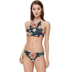 Wallpaper-with-floral-pattern-green-leaf Banded Triangle Bikini Set by designsbymallika