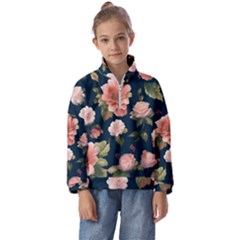 Wallpaper-with-floral-pattern-green-leaf Kids  Half Zip Hoodie by designsbymallika