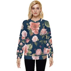 Wallpaper-with-floral-pattern-green-leaf Hidden Pocket Sweatshirt