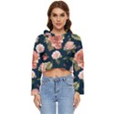 Wallpaper-with-floral-pattern-green-leaf Women s Lightweight Cropped Hoodie View1