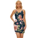 Wallpaper-with-floral-pattern-green-leaf Wrap Tie Front Dress View1