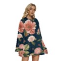 Wallpaper-with-floral-pattern-green-leaf Round Neck Long Sleeve Bohemian Style Chiffon Mini Dress View3