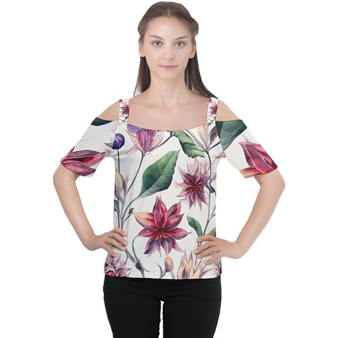 Floral Pattern Cutout Shoulder Tee by designsbymallika