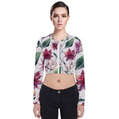 Floral Pattern Long Sleeve Zip Up Bomber Jacket by designsbymallika