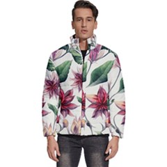 Floral Pattern Men s Puffer Bubble Jacket Coat by designsbymallika