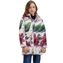 Floral Pattern Kids  Hooded Longline Puffer Jacket by designsbymallika