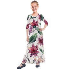 Floral Pattern Kids  Quarter Sleeve Maxi Dress by designsbymallika